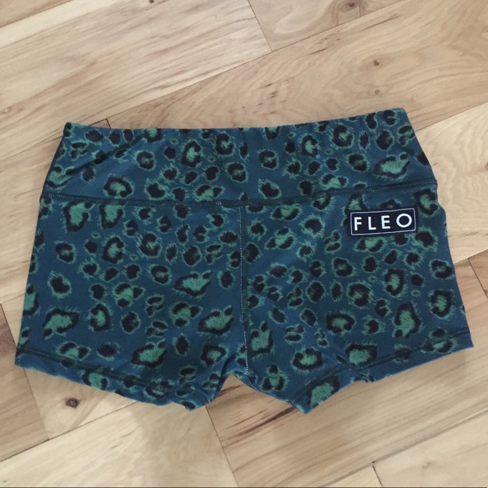 Fleo Green Leopard Athletic Shorts